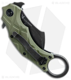 Fox Knives Defcon 5 The Claw Karambit Folder Knife OD Green G-10 (2.4" Black SW) -Fox Knives Shop Fox Knives Defcon 5 The Claw Karambit OD Green G 10 Smokewash BHQ 115439 jr side
