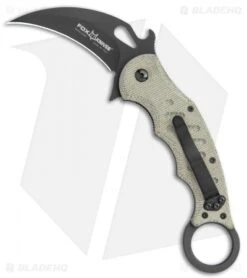 Fox Knives Karambit Folding Knife Green Micarta (3.1" Black) FOX479MI